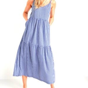 NWT Old Navy Blue Gingham Maxi Dress